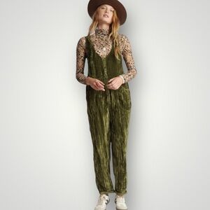 Blue Buttercup Olive green crushed velvet jumpsuit